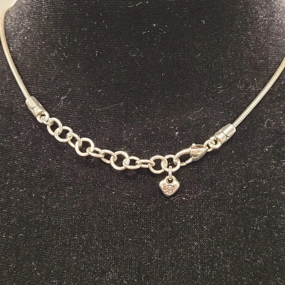 Brighton Silver Pebble Mosaic Rectangle Pendant Necklace - Snake Chain